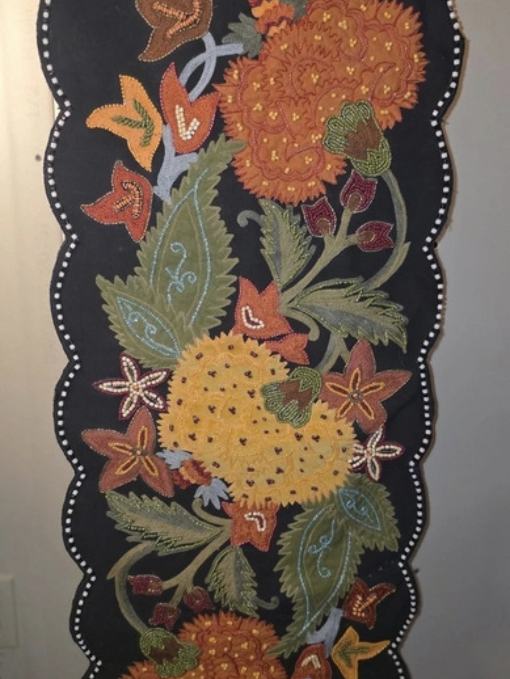 MacKenzie-Childs Fall On The Farm Beaded Table Runner NWOT
